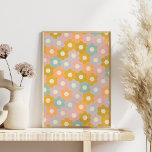 Póster Patrón de flor de hexágono moderno vintage en Past<br><div class="desc">Este dulce patrón incluye flores hexagonales de papel de estilo inglés en una paleta de colores pastel de color rosa,  lavanda,  melocotón,  verde azulado y mostaza. Un gran regalo para los edredones.</div>