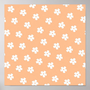 Póster Patrón de Flor de Hippie Blanco Melocotón Preppy N