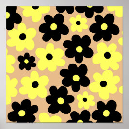 Póster Patrón de flor hippie amarillo-negro