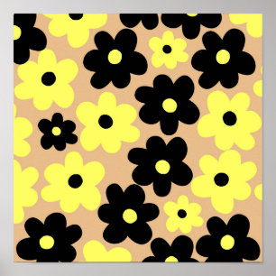 Póster Patrón de flor hippie amarillo-negro