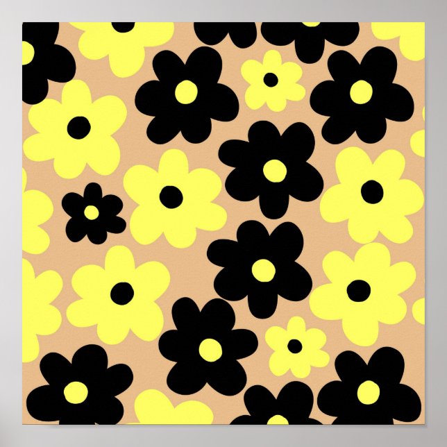 Póster Patrón de flor hippie amarillo-negro (Frente)