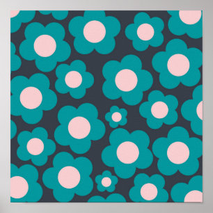 Póster Patrón de flor hippie azul precoz