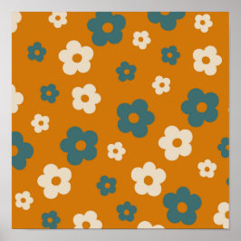 Póster Patrón de flor hippie azul precoz