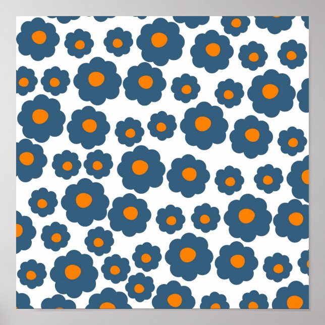 Póster Patrón de flor hippie del Naranja azul preppy (Frente)