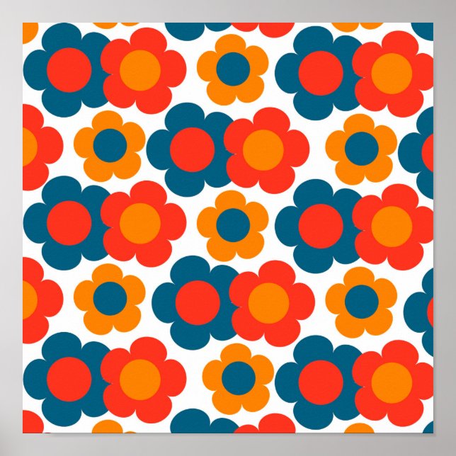 Póster Patrón de flor hippie del Naranja azul preppy (Frente)