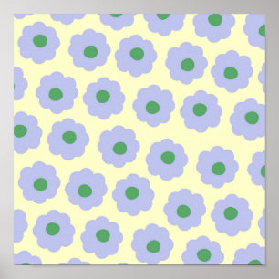 Póster Patrón de flor hippie verde azul preppy