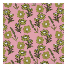 Patrón de flor hippie y hondo retro rosa verde Y2K