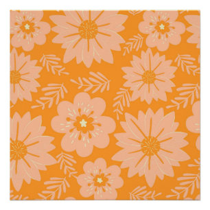 Póster Patrón de flor naranja de fuzz melocotón vintage r