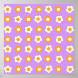 Póster Patrón de flor simple floral preppy Naranja púrpur