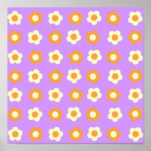 Póster Patrón de flor simple floral preppy Naranja púrpur