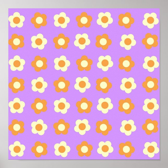 Póster Patrón de flor simple floral preppy Naranja púrpur (Frente)