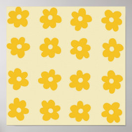 Póster Patrón de flor simple retro amarillo tropical