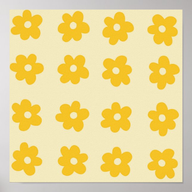 Póster Patrón de Flor Simple Tropical Amarillo Retro (Frente)