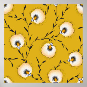 Póster patrón de flor sin soldadura sobre amarillo abstra
