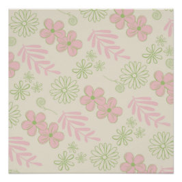 Póster Patrón de flor verde rosado retro Y2K 70