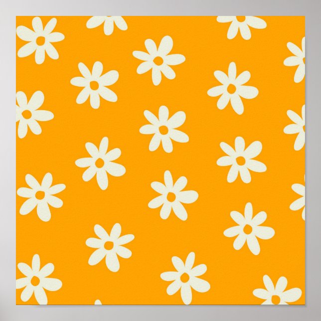 Póster Patrón de flor Y2K del retro blanco amarillo (Frente)