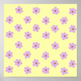 Póster Patrón De Flor Y2K Hippie Retro Púrpura