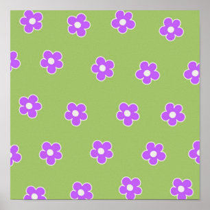 Póster Patrón de flor Y2K Retro Púrpura Verde