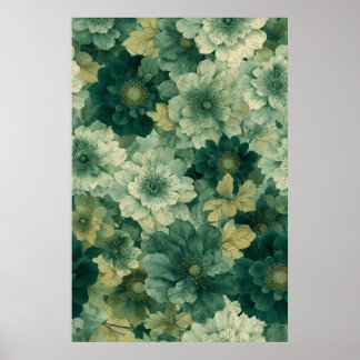 Póster Patrón de florecimiento botánico verde romántico