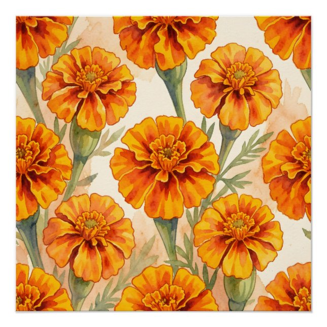 Póster patrón de flores de caléndula naranja (Anverso)