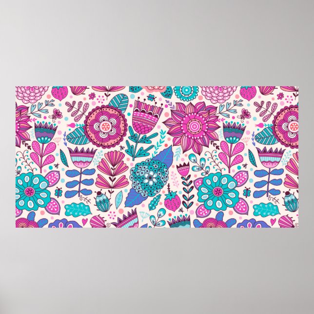 Póster Patrón de flores de época. Textura botánica sin so (Frente)