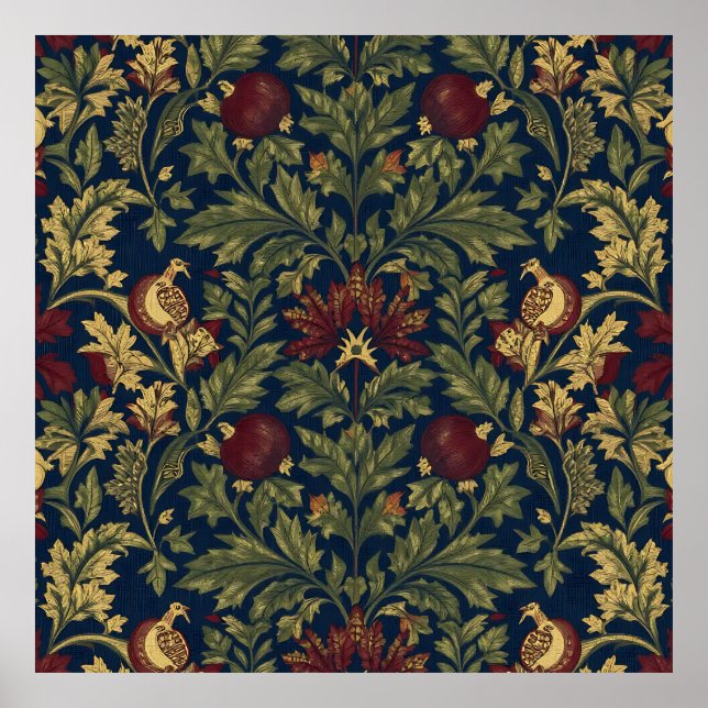Póster Patrón de flores de granada naval William Morris (Frente)