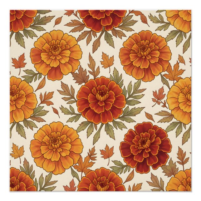 Póster Patrón de flores de marigold de otoño (Anverso)