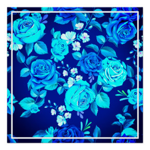 Póster Patrón de flores de rosa azul clásica-87600
