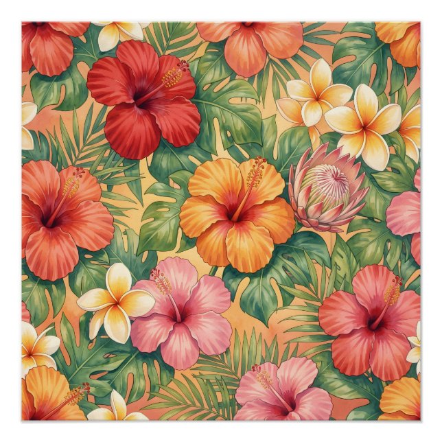 Póster patrón de flores decorativas de Hawaii aloha (Anverso)