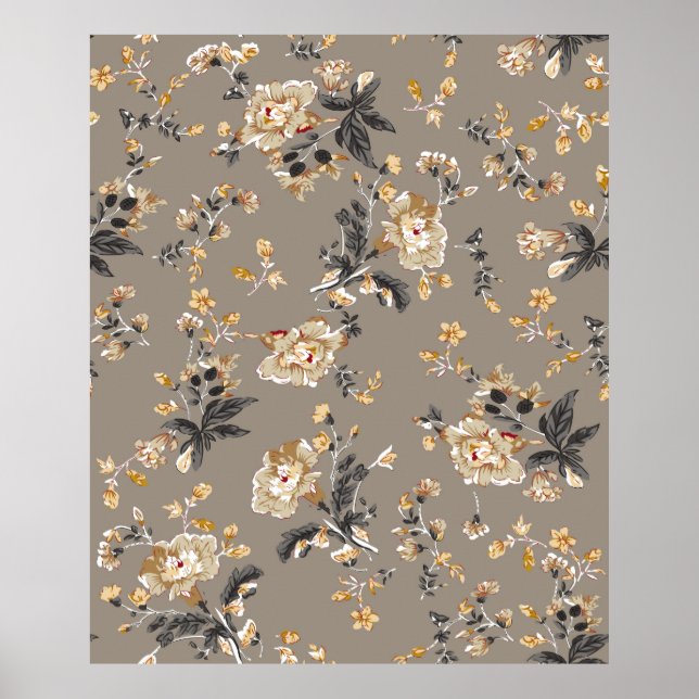 Póster Patrón de flores en fondo marrón (Frente)