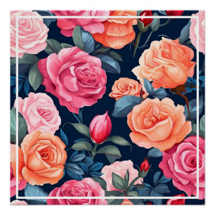 Póster Patrón de flores florecientes para rosas-80037