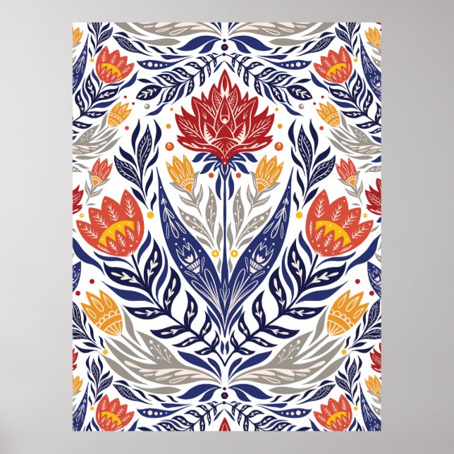 Póster Patrón de flores folclóricas (Frente)