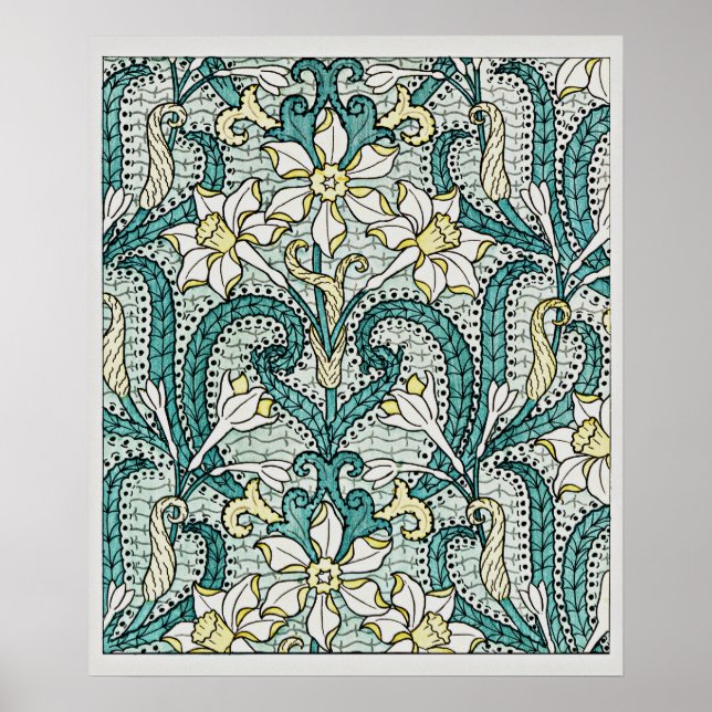 Póster Patrón de flores Jonquil, Art Nouveau (Frente)