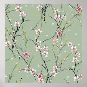 Póster patrón de flores pequeñas rojas y amarillas sobre 