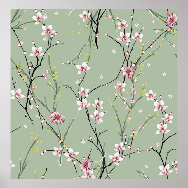 Póster patrón de flores pequeñas rojas y amarillas sobre  (Frente)