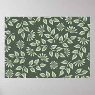 Póster Patrón de flores primavera verde