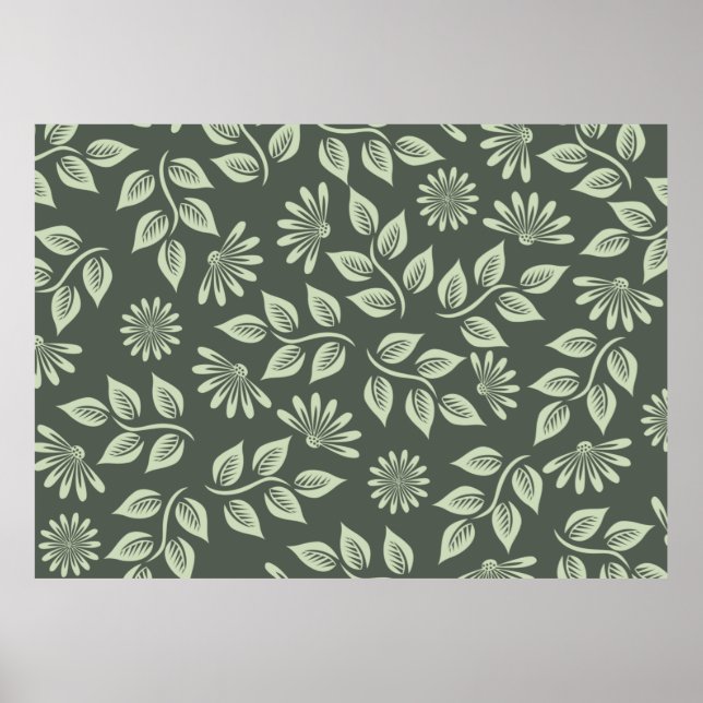 Póster Patrón de flores primavera verde (Frente)