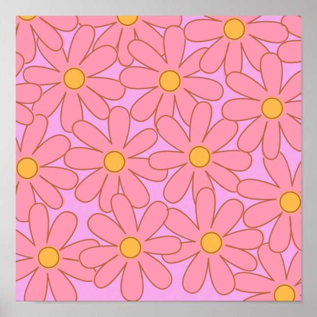 Póster Patrón de flores rosa púrpura Hippie elegante (Frente)