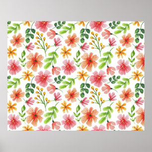 Póster Patrón de flores rosadas acuarela-69677