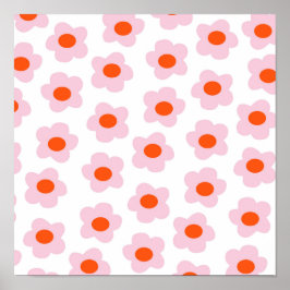 Póster Patrón de flores rosadas rosadas hippie