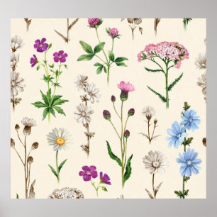 Póster Patrón de flores silvestres acuáticas.
