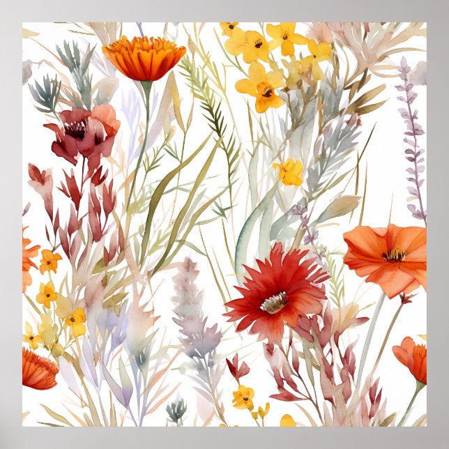 Póster Patrón de flores silvestres del desierto de la col (Frente)