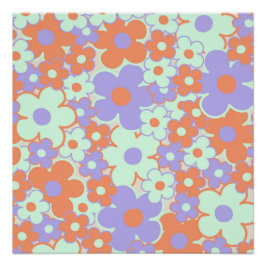 Póster Patrón de flores Y2K 70 de naranja de color azul p