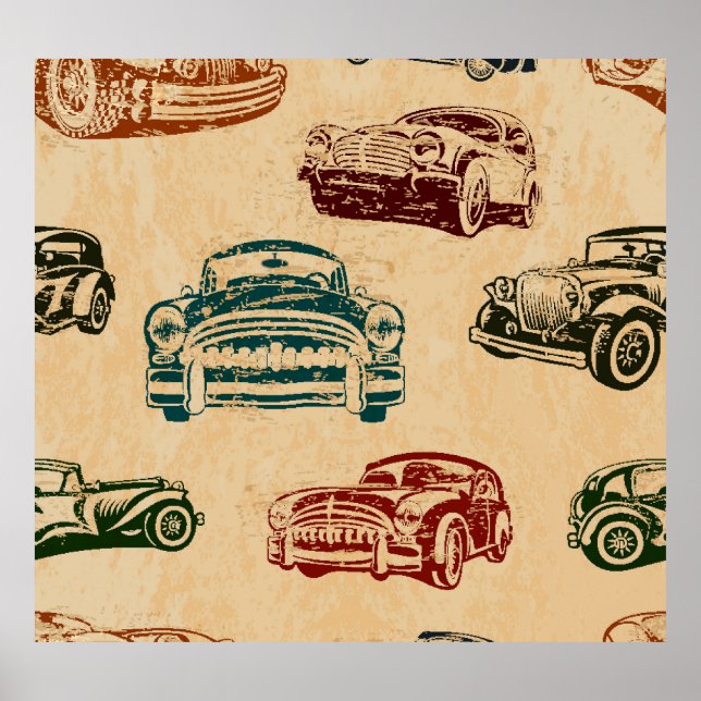 Póster Patrón de fondo de Ilustracion de coches de época (Frente)