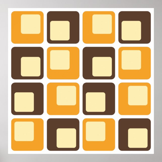 Póster Patrón de formas retro cuadradas de los años 70 (Frente)