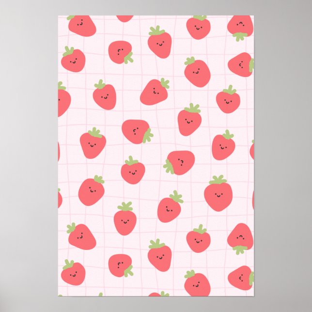 Póster Patrón de Fresa Adorable – Fresa Kawaii (Frente)
