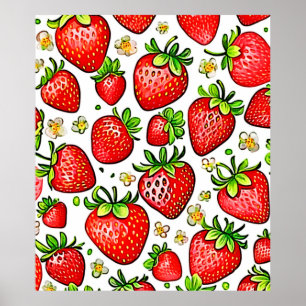 Póster Patrón de Fresas Rojas Jugosas