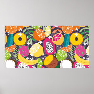 Póster Patrón de fruta sin fisuras, colección de tropi 