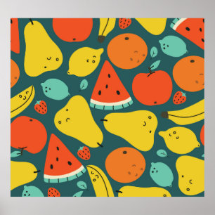 Póster Patrón de fruta tropical dibujado a mano