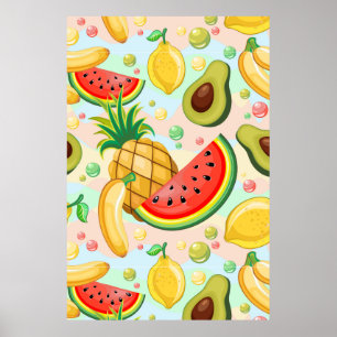 Póster Patrón de frutas de verano fresco